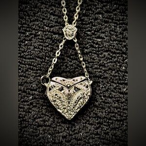 Vintage Style Heart Locket Necklace with Hidden Mini Pocket Watch item#0036